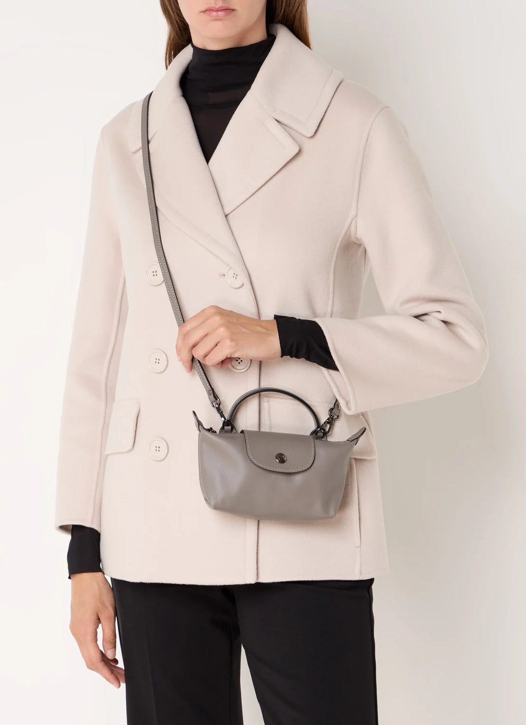 Longchamp Le Pliage Xtra handtas XS van leer met afneembare schouderriem