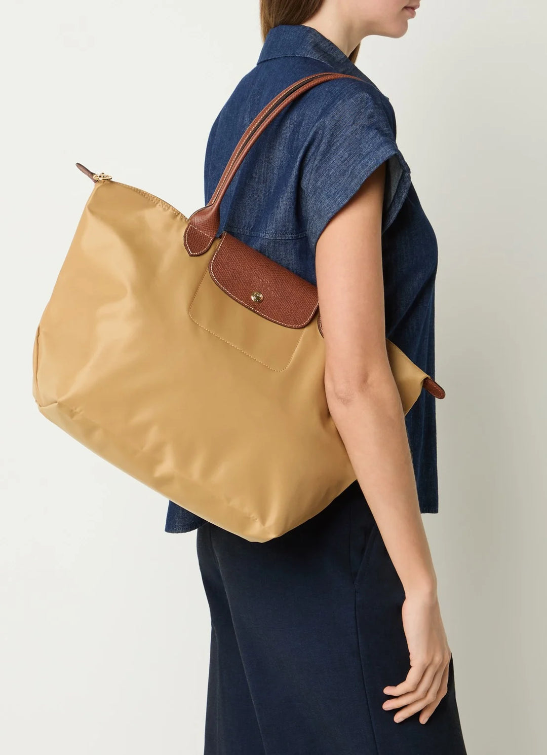 Longchamp Le Pliage Original schoudertas L met leren details